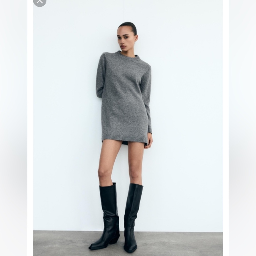 Zara NWOT gray wool blend mini sweater dress size XS